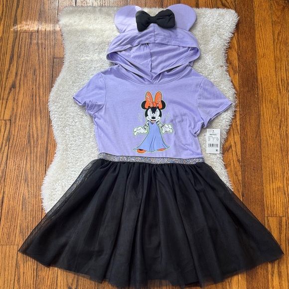NWT Disney Minnie Mouse Halloween Hood Minnie Ears Lavander/Black Dress Sz 6 - Picture 1 of 7